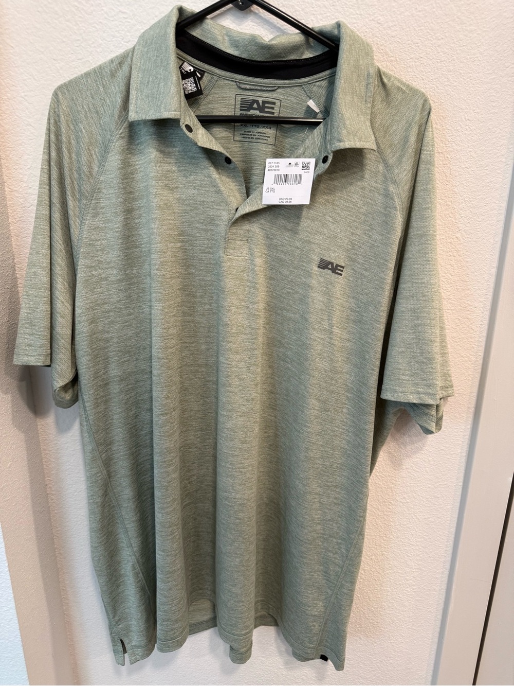 American Eagle Outfitters Men's Light Sage Green Polo